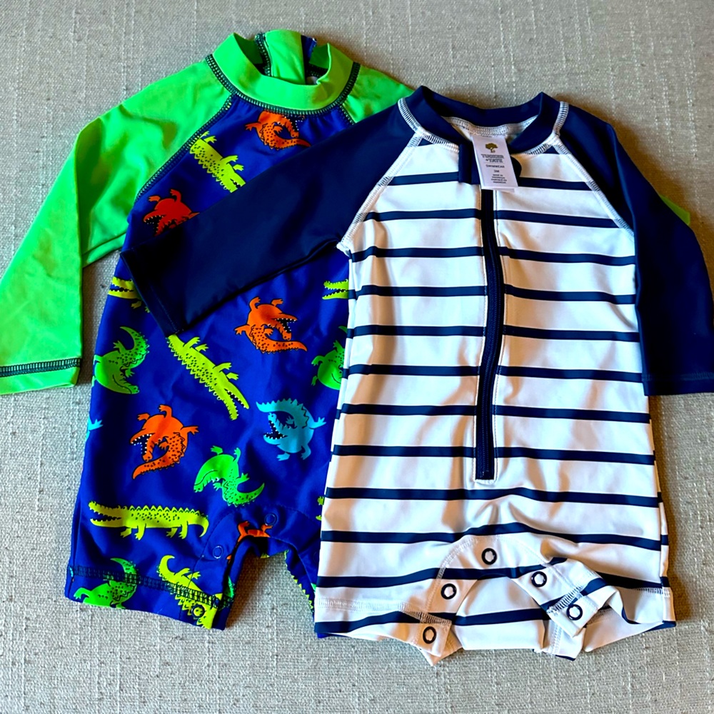 2 Boys Swim Bodysuits, NWT and NWOT: Tucker&Tate SZ 0-3M and Little Me SZ 6-9M